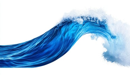 Dynamic blue wave with white foam isolated on white background. Abstract water splash, ocean energy, liquid motion. Perfect for design elements
