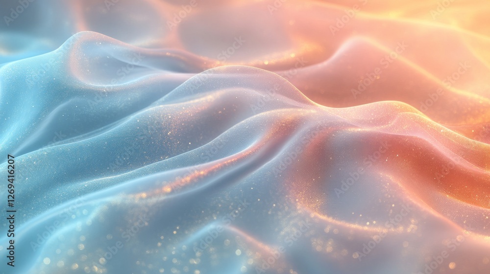 Poster textured waves in soft pastel hues create a serene and calming atmosphere with gentle light reflecti