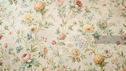 Vintage floral fabric pattern background. Wallpaper with flowers and leaves