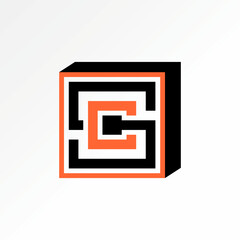 Logo design graphic concept creative premium vector stock image sell top initial SC or CS font line cut space block square monogram typography brand