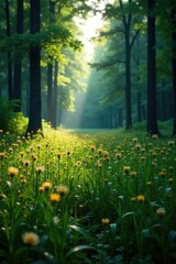 Obraz premium Prairie growth in the midst of a dense thicket in the forest, forest, undergrowth