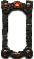 Stone Gate Frame With Skulls And Fiery Lights Fantasy Portal Isolated Design Graphical Elements