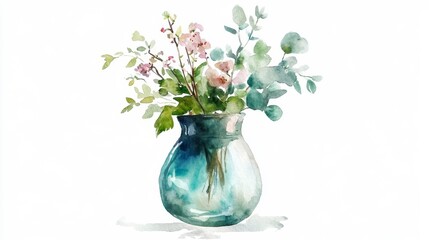 Delicate watercolor bouquet in a rounded vase showcasing soft hues and gentle floral arrangements