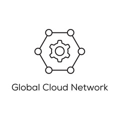 Global Cloud Network Icon – Worldwide Cloud Infrastructure and Connectivity- Vector Editable Stroke Line icon