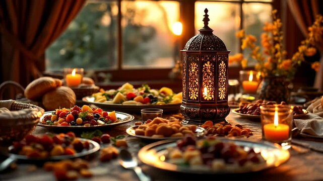 Festive Dinner Feast  Cozy & Traditional Food Celebration Ramadan Iftar