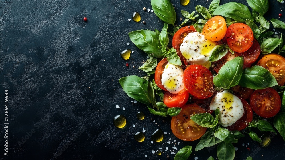 Aufkleber fresh tomatoes and mozzarella balls garnished with basil create a vibrant and appetizing display