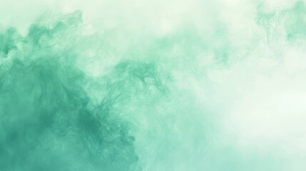 Soft green fog enveloping a tranquil landscape at dawn, creating a serene and mystical atmosphere in nature
