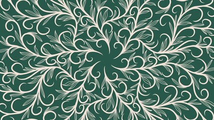 Elegant white floral swirl pattern on a deep green background, ideal for textiles, wallpapers, and decorative digital designs