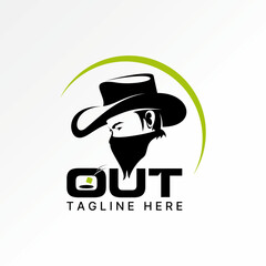 Logo design graphic concept creative premium vector stock image top sell man in cowboy hat cloth mask side head sheriff fashion style gun crime macho