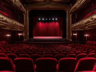 Theatrical Performance Venue Luxurious Theatre Dramatic Stage Elegant Environment Audience Viewpoint Cultural Experience