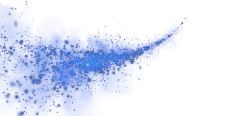 Fantastic blue smoke background. Magic blue smoke with glitter and small particles of twinkling stars. Fog with luminous particles. Blue vapor with stardust. Morning fog over land or water surface PNG