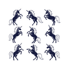 unicorn Silhouettes Set Clip art Isolated Vector Illustration