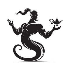 The fiery Genie silhouette, a spirit of the lamp’s mysteries - Genie illustration - Genie vector - mythical creature silhouette
