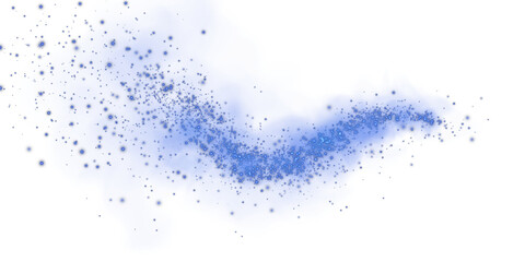Obraz premium Fantastic blue smoke background. Magic blue smoke with glitter and small particles of twinkling stars. Fog with luminous particles. Blue vapor with stardust. Morning fog over land or water surface PNG