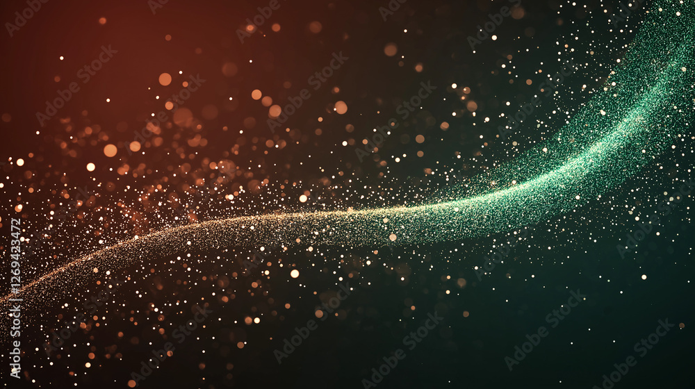 Poster abstract cosmic dust: teal and copper particles swirl in a mesmerizing cosmic dance, creating a visu
