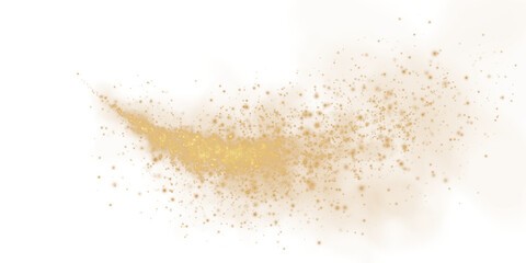 Fantastic golden smoke background. Magic golden smoke with glitter and small particles of twinkling stars. Fog with luminous particles. Yellow vapor with stardust. Morning fog over land or water. PNG
