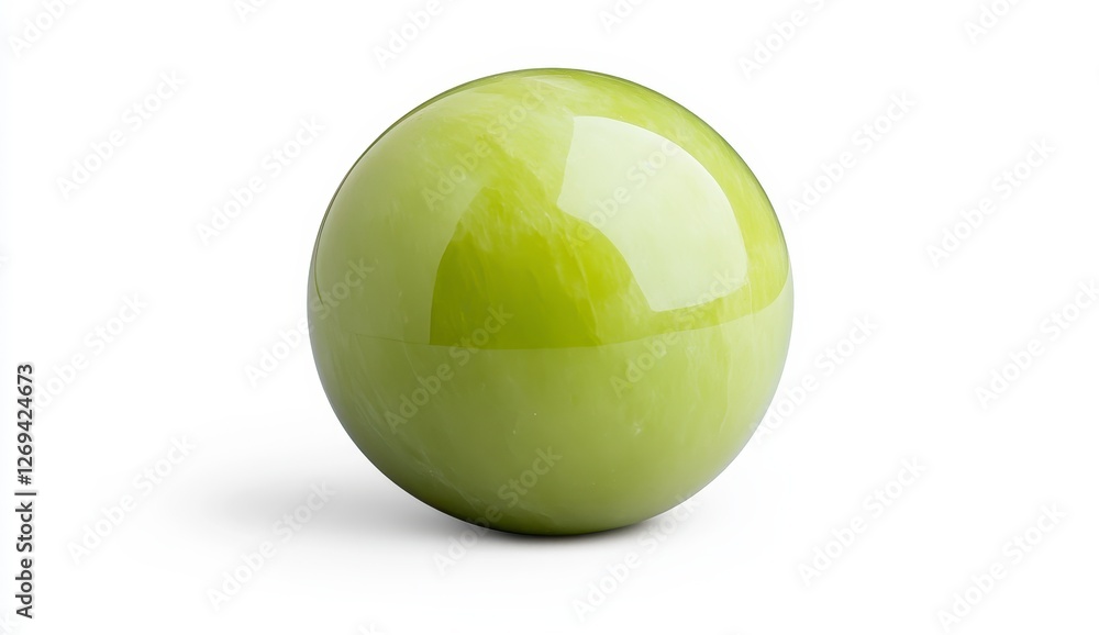 Aufkleber close up view of a glossy, light green sphere on a plain white background. the sphere displays subtl