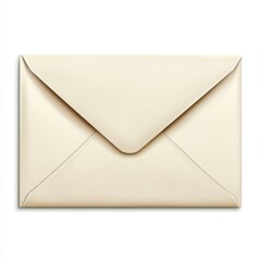A close-up view of a beige envelope with a pointed flap, set against a white background, showcasing its clean lines and simple design.