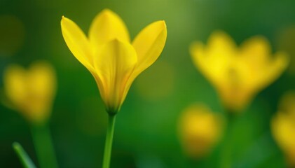 Obraz premium Tiny yellow petals unfolding from a small green stem, plant, bloom, garden