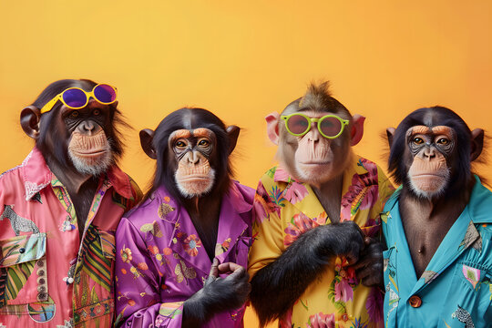 Funky monkey friends in colorful outfits
