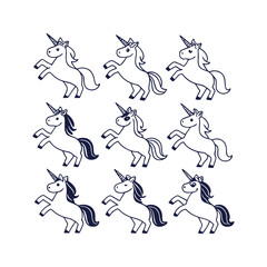 Magical Unicorn Silhouettes Isolated Vector Clip Art Collection