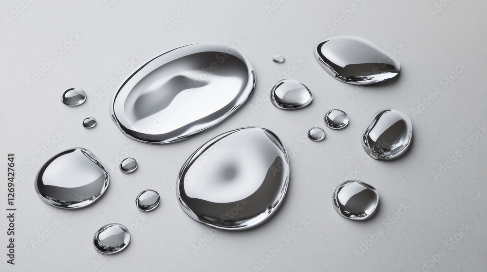 Poster glistening water droplets rest on a sleek, smooth surface, creating a captivating interplay of light