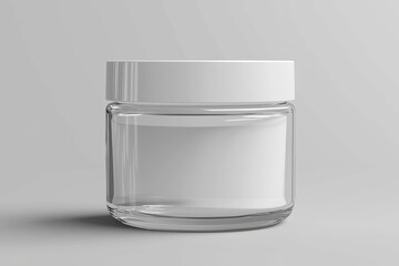 This is a mockup of a blank plastic cosmetic jar with realistic packaging. It is a 3D rendering illustration shown in clear plastic.
