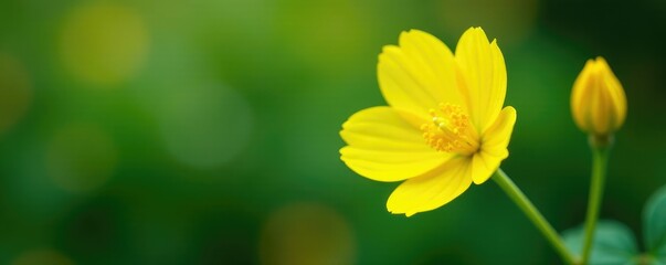 Bright yellow momordica charantia flower on stem, yellow color, blossom, plant