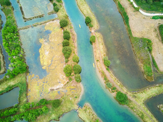 Salterns, areas with hypersaline water for natural salt-works, near Les Sables d'Olonne, Pays de la...