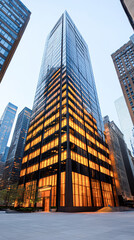 Modern skyscraper at sunset urban cityscape in business district