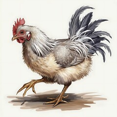A very small bantam with fluffy, messy gray-white feathers, Curious, mischievous, always running around, Wears round glasses on its beak