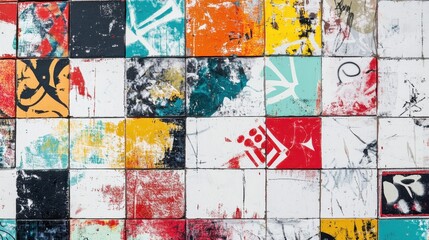 Obraz premium Urban Graffiti Art Installation, City Streets, Textured Wall Effect, Gritty Environment, Close-Up View, Contemporary Design