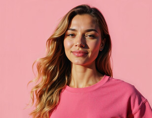 Fototapeta premium pretty, young woman with natural makeup isolated over pastel color background