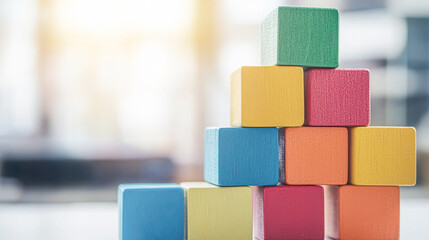 Colorful blocks stacked indoor play area and imagination