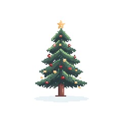 Fototapeta premium Christmas tree decorated with ornaments and lights in a pixel art style during the holiday season
