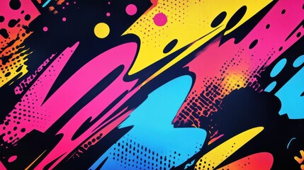 Vibrant Comic-Style Design, Digital Art, Neon Gradients, High-Contrast Background, Graphic Composition