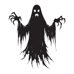 Ghost silhouette floating in eerie silence, a mystical presence - Ghost illustration - Minimalist Ghost vector - Mythical creature - Horror silhouette
