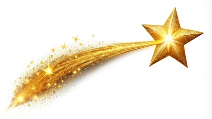 Golden Shooting Star on White Background