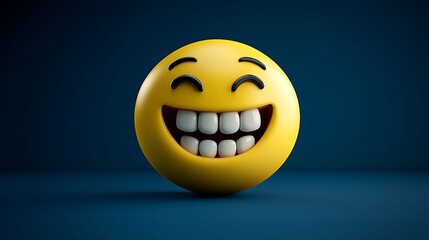 A grinning face emoji with teeth isolated on a navy blue background.