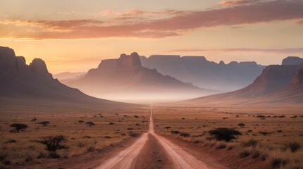 Fototapeta premium Desert Road Sunset Landscape Dramatic African Scenery