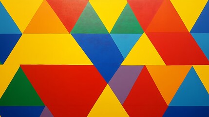 A Vibrant Abstract Backdrop Featuring Red, Yellow, Blue, and Green Triangles in a Modern Geometric Style