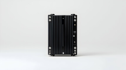 Black electronic device, studio shot, white background, technology