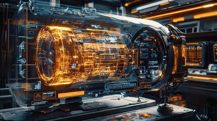 futuristic data visualization in high-tech control room