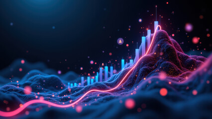 Fototapeta premium Financial Growth Abstract Art with Neon Lines and Metrics Chart.