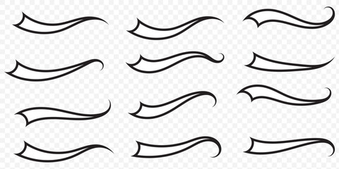 Typographic swash and swooshes tails. Retro swishes and swashes for athletic typography, logos, baseball font. Set of hand lettering underlines lines. Vector underline stroke. Design concept element.