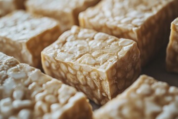 close-up shot of raw tempeh showcasing its distinctive texture