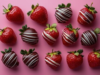 Fototapeta premium Appetising Chocolate-Covered Strawberries: A Berry Celebration on a Vibrant Background