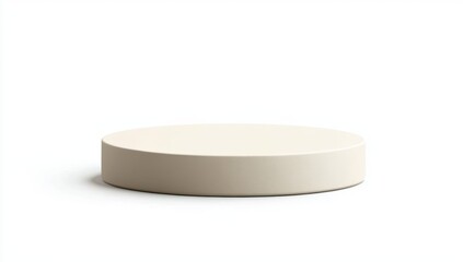 Beige circular pedestal, product display, white background, empty stage