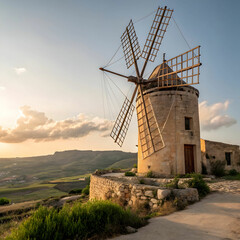 Antique windmills are historic structures once used for grinding grain or pumping water