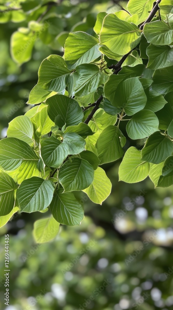 Poster close view of lush green leaves displaying intricate patterns in a vibrant tropical setting